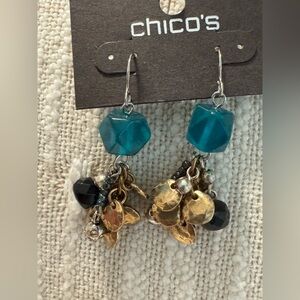 0267-Chico's Teal and Gold Dangle Earrings